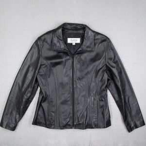 Wilsons Leather Maxima Womens Black Genuine Leather Zip Up Jacket Large L